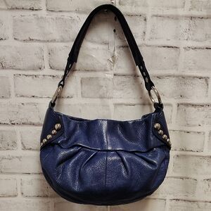 b. makowsky Blue Leather Hobo Bag with Metal Accents